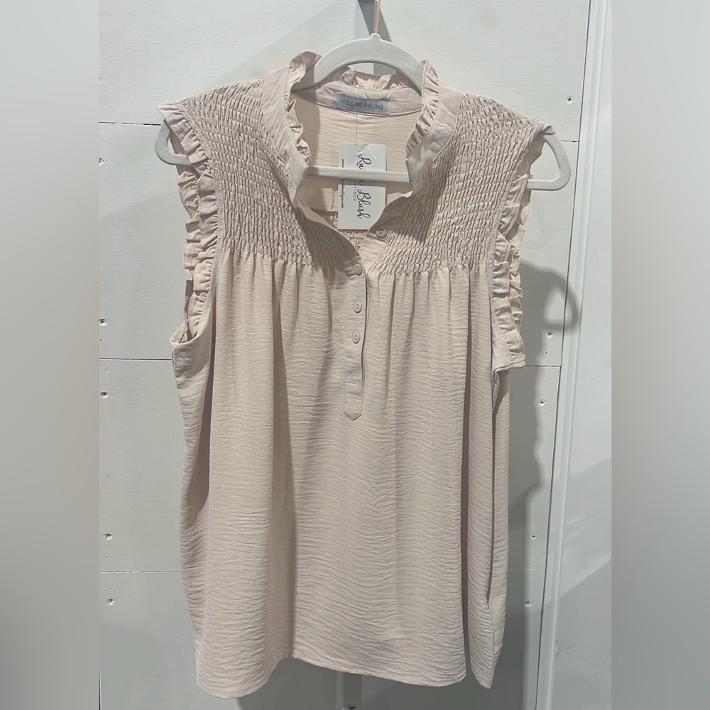 It's Your Love Blush Ruffle Neck Sleeveless Top